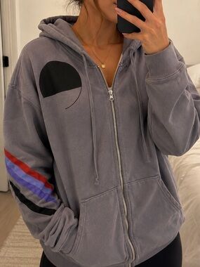 Free city Zip-Up Hoodie with Colorful Sleeve Stripes